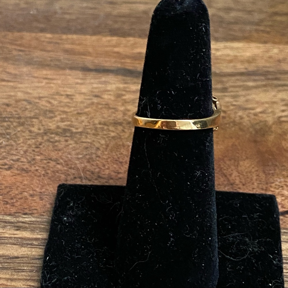 14k Yellow Gold Plated Blue & Clear Stone Flower Ring - Picture 8 of 15